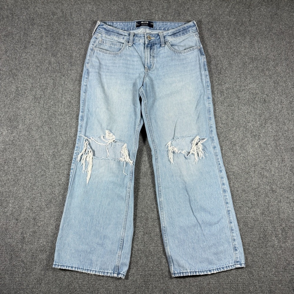 Hollister Low-Rise Baggy Jeans Light Wash Distressed 100% Cotton Y2K Size 28S